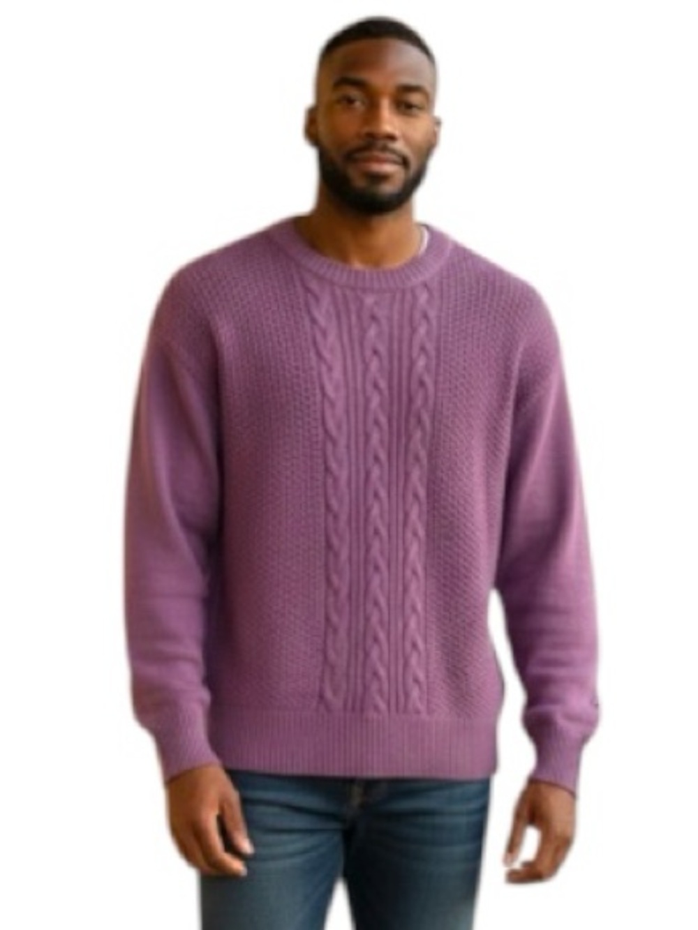 Banana Republic Purple Cable-Knit Crewneck Sweater Sz XL Regular Fit Preppy